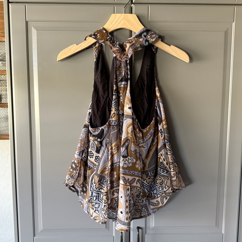 Free People Strawberry Retro Paisley Print Racerback Tank Top, Brown Blue, XS - Picture 7 of 13